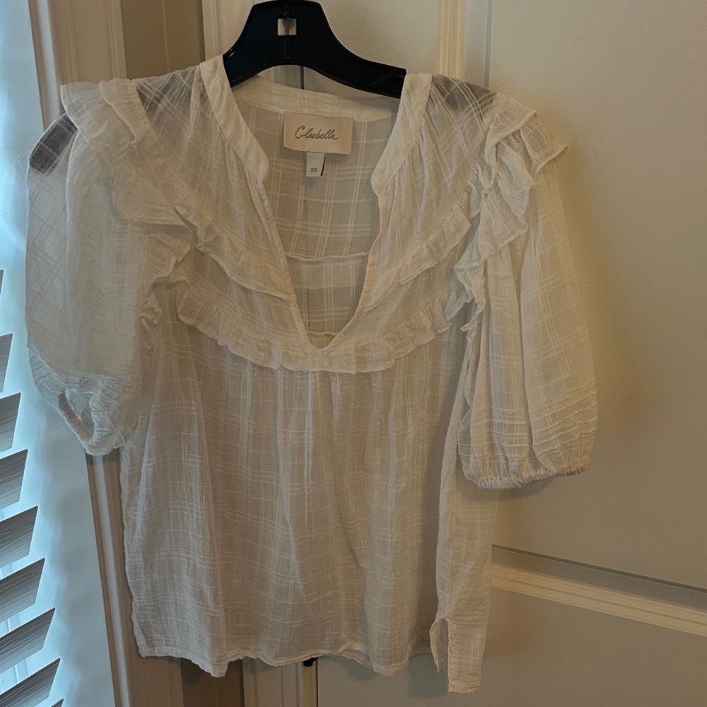 Cleobella XS White Ruffled Blouse by